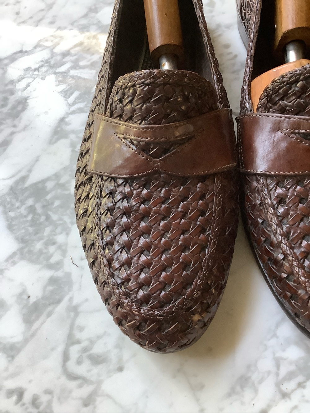 Vintage Bragano by Cole Haan Italian Woven Leather Loafers in Brown - Picture 5 of 11